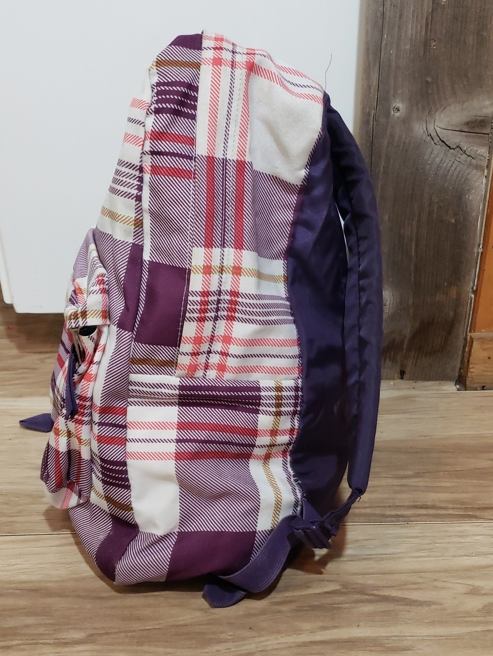 Jansport Superbreak Purple Plaid Backpack Preowned Good Condition 17in X16in - Picture 2 of 5